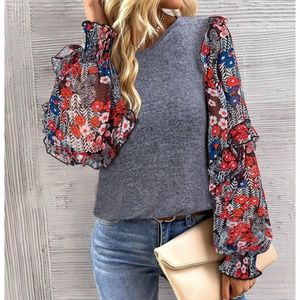 Boho Floral Print Ruffle Long sleeve Top